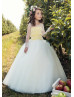 Sheer Long Sleeves Lace Tulle Corset Back Floor Length Flower Girl Dress